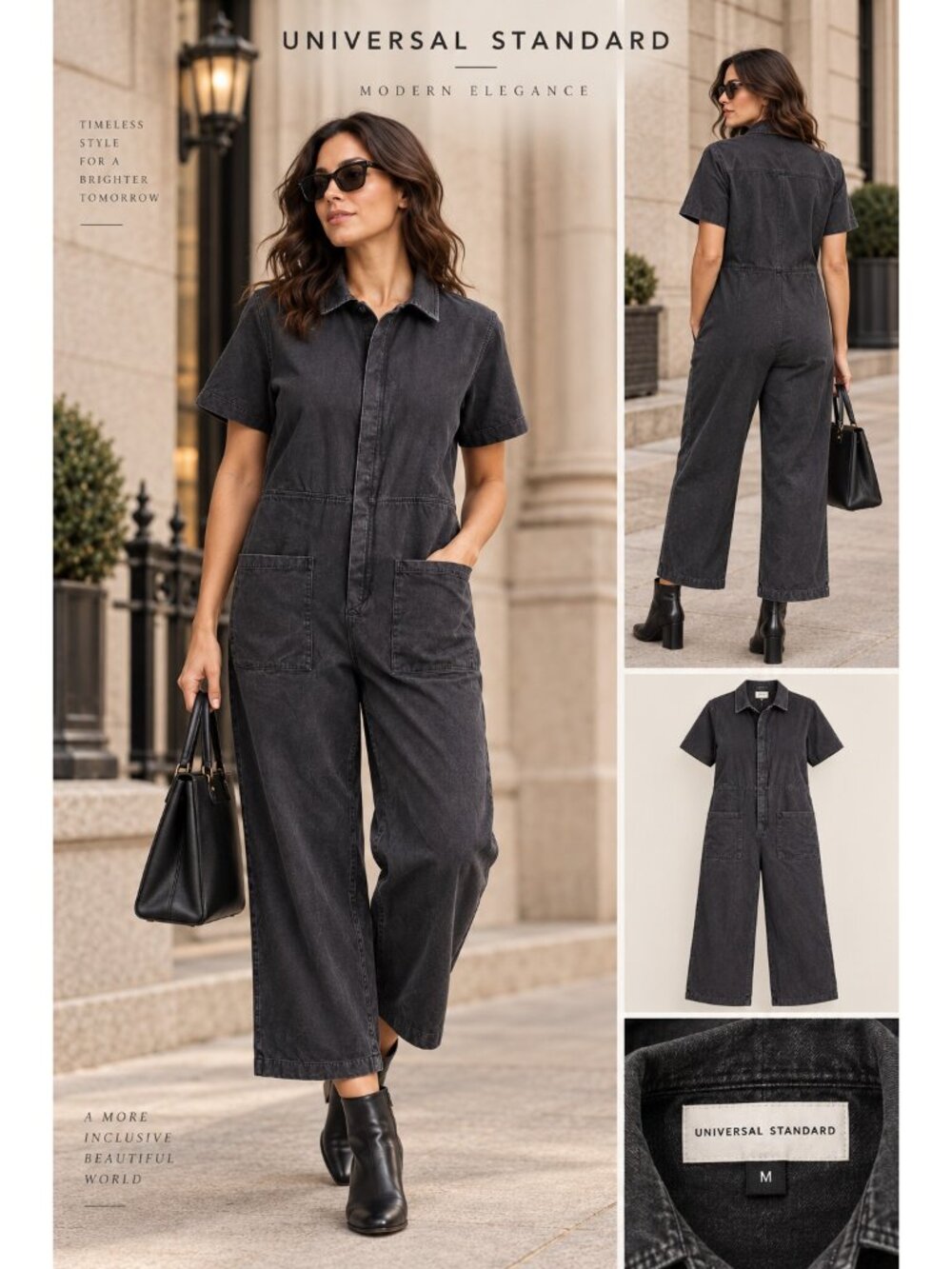 Universal Standard Kate Black Stretch Twill Jumpsuit M 18-20 Utility Coverall